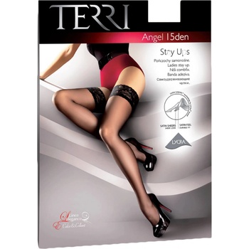 Terri dámské jemné polyamidové elastické samodržící punčochy s krajkou Angel 15 DEN nero