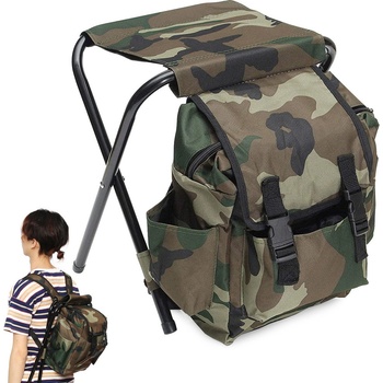 Verk 01677 Skládací kempingová stolička s batohem 3 v 1 maskáč