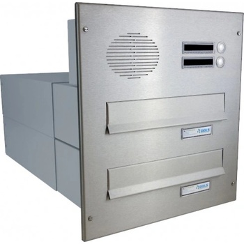 2x poštovní schránka B-042 k zazdění do sloupku + čelní deska se 2x zvonkem a HM TESLA - NEREZ / šedá