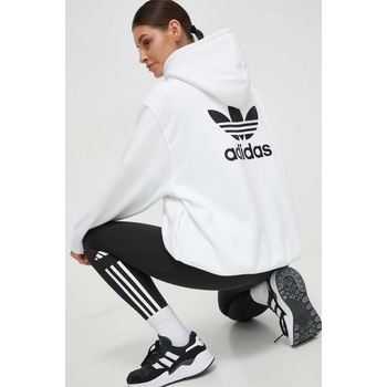 adidas bavlněná mikina dámská s kapucí s aplikací bílá