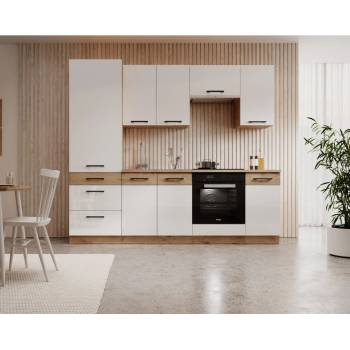 ADRK Kuchyňská sestava VIKA 240 cm WS-LO bílá lesk/dub lancelot