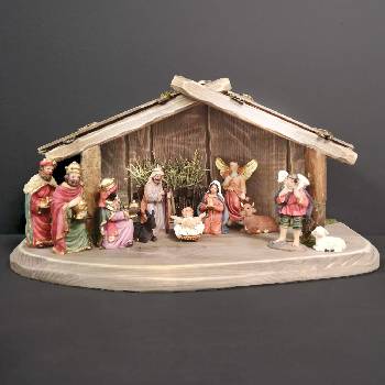 Amadea Dřevěný betlém šedohnědý bez figurek 38 cm