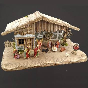 AMADEA Dřevěný šedohnědý betlém s figurkami 54 cm