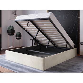 Ami Nábytek postel Box Line Velvet bez čela s úložným prostorem béžová