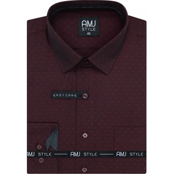 AMJ pánská bavlněná košile dlouhý rukáv regular fit VDR1389 vínová hrubě tečkovaná