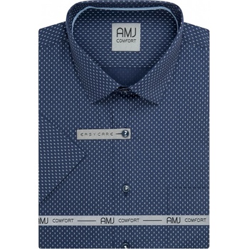 AMJ pánská bavlněná košile krátký rukáv regular fit VKBR1430 tmavě modrá se světle modrými čárkami