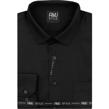 AMJ pánská košile dlouhý rukáv prodloužená délka slim fit VDPS1272 černá s vytkávaným vzorem