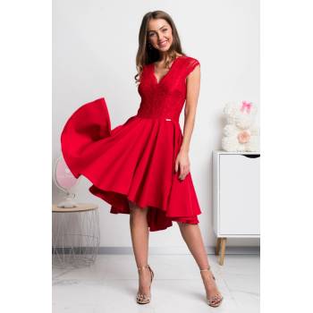 !!!! Asymetrické šaty s krajkou a krátkými rukávy červená