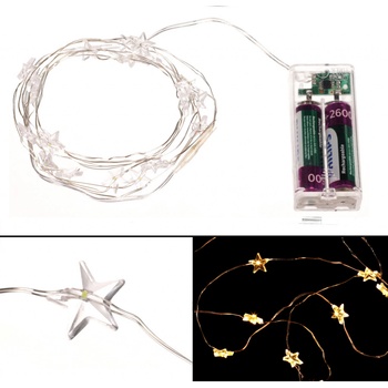 Autronic Řetěz s LED světýlky na baterie s časovačem, hvězdičky, světlo teplá žlutá, délka 2m, 20 LED diod LED2022 YEL