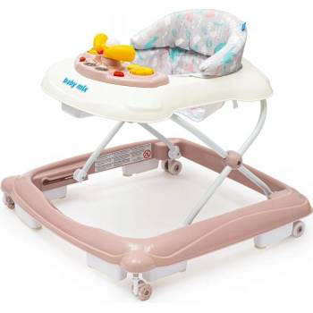 Baby Mix Chodítko s volantem a silikonovými kolečky pudrově růžové