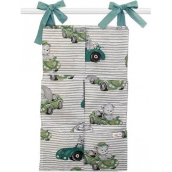 Baby Nellys bavlněný kapsář na postýlku 6 kapes Baby Car zelená