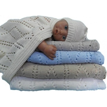 Baby Nellys Háčkovaná sada dečka s čepičkou šedá