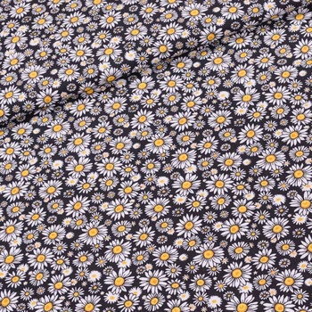 Bavlněné plátno 4924/006, kopretinky na černé, š.160cm (látka v metráži)