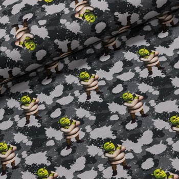 Bavlněný úplet dětský TEPLÁKOVINA 8620-004 DIGITÁLNÍ TISK SHREK, šedé kaňky, š.140cm (látka v metráži)