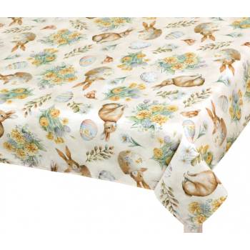 Bellatex Ubrus Velikonoce Zajíček květ béžová žlutá 120x140cm