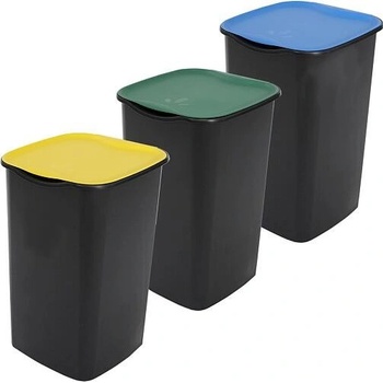 Belli E Forti koše na tříděný odpad TRIO, černé, s barevné víka, plast, 3 x 50 L BF1101AS21