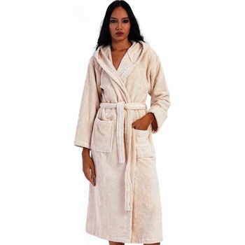 Béžový dámský dlouhý froté župan s kapucí 1ZF3069 béžová