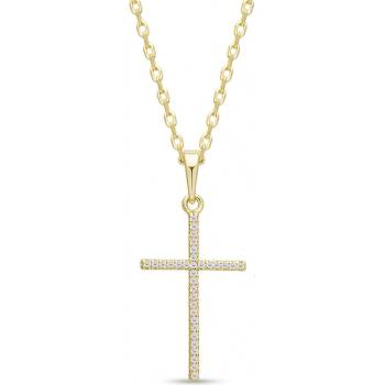 Biju Pozlacený řetízek s přívěskem křížku se zirkony 3002379