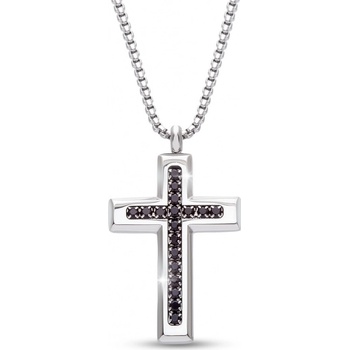 Biju Řetízek z chirurgické oceli + přívěsek, černý kříž 3002213