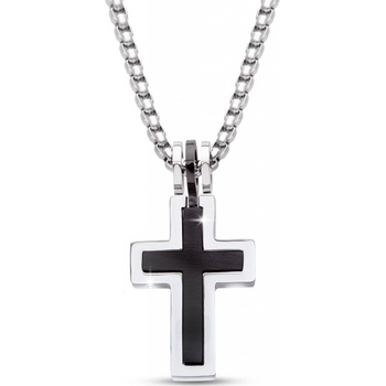 Biju Řetízek z chirurgické oceli+přívěsek, černý křížek 3002214