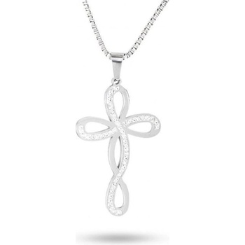 Biju Řetízek z chirurgické oceli s přívěskem, masivní křížek ozdobený zirkony 3001652