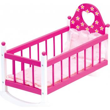 Bino DŘEVO Kolébka s peřinkami pro panenku miminko růžová