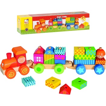 Bino Vlak s domečky dřevo 21 dílků