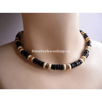 Bizuterka-eshop.cz dřevěné korále na krk tříbarevné tmavé BZ-06569