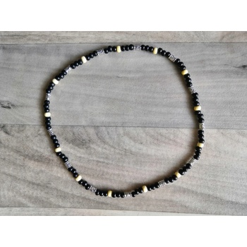 Bizuterka-eshop.cz dřevěné korálky na krk černo smetanovo stříbrné BZ-07033