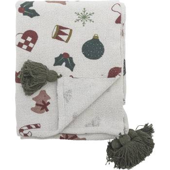 Bloomingville Vánoční přehoz z recyklované bavlny Yule 160 x 130 cm, béžová barva, textil