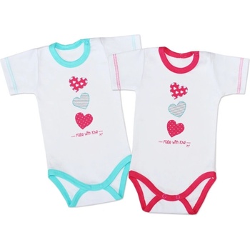 Body kojenecké krátký rukáv MADE WITH LOVE bílo tyrkysové
