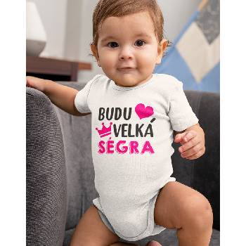 Body s potiskem Budu velká ségra Bílá Canvas Dětské body Bezvatriko.cz