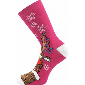 Boma RUDY vánoční froté ponožky RUDOLF růžová