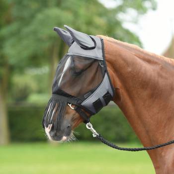 BUSSE Maska proti hmyzu Fly Cover Fransen s ochranou uší a třásněmi grey black