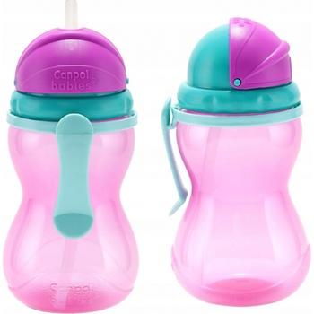 Canpol babies Cestovní sportovní láhev se slámkou růžová 370 ml