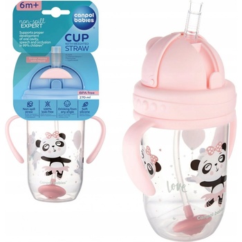 Canpol Babies nevylévací hrníček se slámkou a závažím Exotic Panda růžový 270 ml