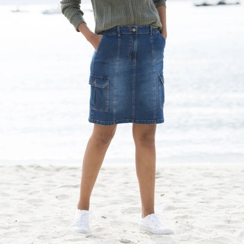 Cargo džínová sukně s kapsami modrá