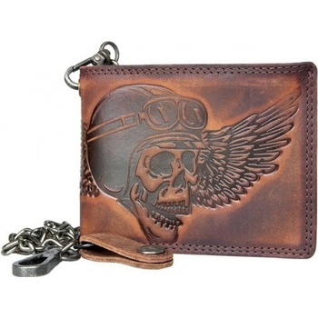 Celá kožená peněženka z pevné hovězí kůže s 45 cm řetězem s lebkou