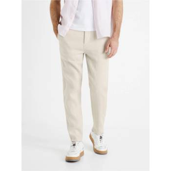 Celio Krémové pánské lněné kalhoty Dolinus