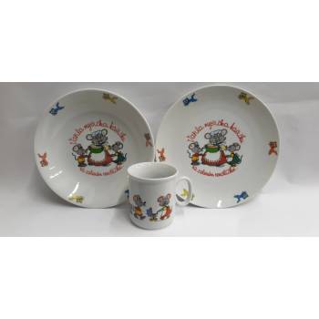 ČESKÝ PORCELÁN Dětská jídelní souprava vařila myšička kašičku 3 dílná