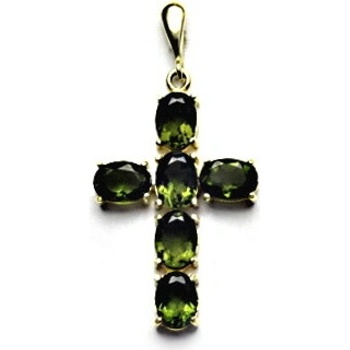 Čištín Zlatý přívěsek křížek přírodní vltavín žluté i bílé zlato P 1238 22