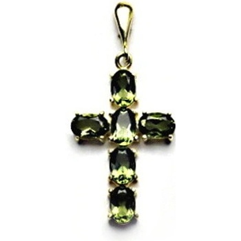 Čištín Zlatý přívěsek křížek přírodní vltavín žluté i bílé zlato P 1239 22