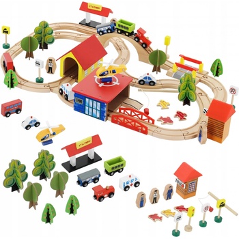 Classic World Dřevěná vláčkodráha s doplňky 75 dílků
