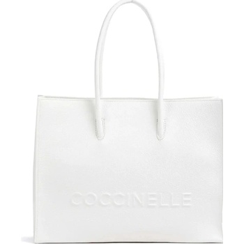 Coccinelle kožená kabelka velká shopper logo bílá