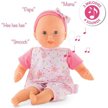 Corolle Bébé Calin Loving & Melodies Features interaktivní se 4 zvuky a 3 melodiemi hnědé mrkací oči 30 cm