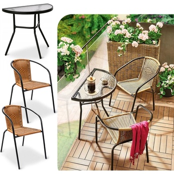 Crossheim C25007 Set Půlkulatý stůl + 2 židle PE rattan, hnědý