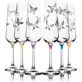 Crystalex Bohemia Crystal Sklenice na šampaňské Sandra Butterfly mix barev 6 x 200 ml
