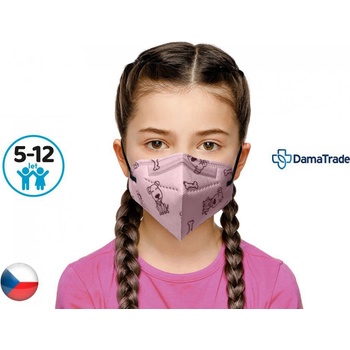 Dama Trade respirátor FFP2 vhodný pro děti Pejsek a kostička růžová 10 ks