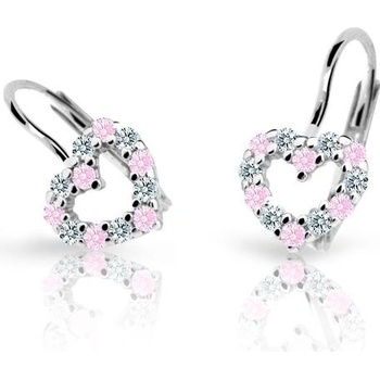 Danfil dětská srdíčka C2157 z bílého zlata s kamínky Pink zapínání klapka