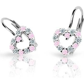 Danfil dětská srdíčka C2157 z bílého zlata s kamínky Pink zapínání klapka